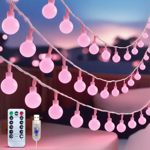 Mothers Day Decorations Lights USB Plug in 38ft 100LED 8 Mode Remote Timer Mini Globe Fairy String Lights Gifts for Mom Women Girl Mother Bedroom Indoor Dorm Happy Valentines Mother's Day Decor, Pink - color: 100LED-Pink