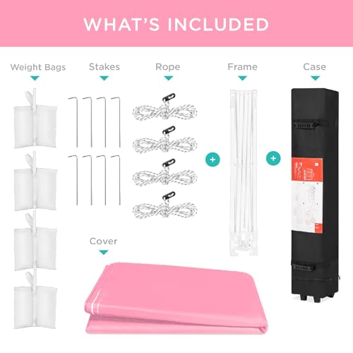 Best Choice Products 10x10ft Pop Up Canopy Tent, Outdoor Shade, 1 Person 1 Minute Set Up, Carry Case, 4 Weight Bags - Pink/White - color: Pink/White, size: 10x10ft