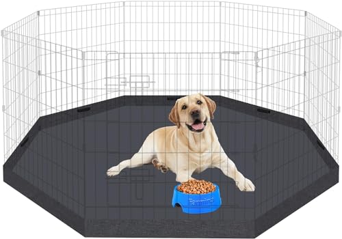 Dog Pet Playpen 8 Panel 24 Inch with Bottom Pad for Small Medium Pets Indoor Outdoor (Black Bottom Pad) - style: Bottom pad cover Black