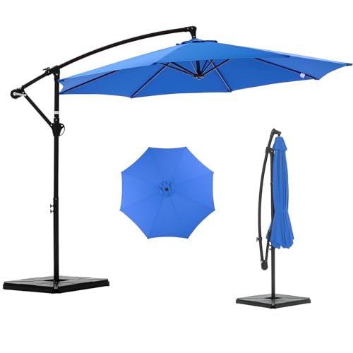 NEWBULIG 10FT Patio Umbrella, Offset Cantilever Outdoor Patio Table Umbrella, UV Protection, Fade Resistant Fabric, Easy Tilt Adjustment for Pool, Deck, Garden, Backyard - color: Dark Blue, size: 10ft-with 4 Bases