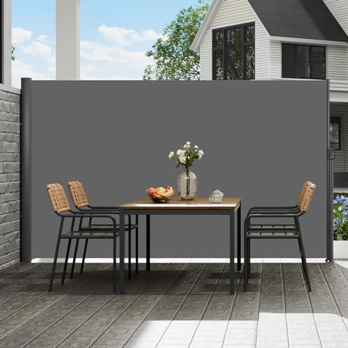 VEVOR Retractable Side Awning, UV 50 63''x 118'' Full Aluminum Rust-Proof Outdoor Privacy Screen, 280 g Thicken Folding Room Divider Wind Screen, for Patio Sun Shade, Backyard, Balcony, Gray - color: Gray, size: 63''*118''
