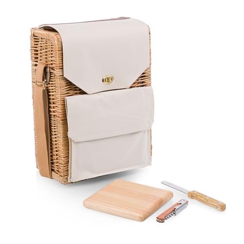 PICNIC TIME Corsica Wine and Cheese Picnic Basket, 2-Bottle Wine Tote Bag, Gift for Wine Lovers, (Beige Canvas) - size: 9.75 x 6.5 x 13.75, style: Corsica Wine & Cheese Picnic Basket, 2-Bottle Wine Carrier