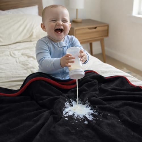 King Size Waterproof Blanket – Spill-Proof, Water-Resistant Flannel Blanket for Bed, Couch, Kids & Pets Protection, Reversible Cozy Design (Passion Red & Midnight Black, 90x108) - color: Velvet Red/Obsidian Black, size: King