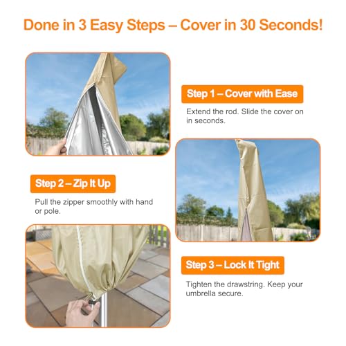 OKPOW Umbrella Covers for Outdoor Umbrellas - Small Patio Umbrella Cover for 6 ft to 9 ft Outdoor Table Umbrella - Waterproof Windproof Anti-UV Garden Parasol Covers, Khaki - color: Khaki