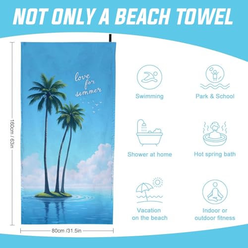 Microfiber Lightweight Beach Towel 63"x31.5" Sand Free Towels Travel Swim Pool Yoga Gym Camping for Adults Women Men Beach Essentials Accessories Vacation Gift Palm Tree (Palm Tree-1, 63"x31.5") - color: Palm Tree-1