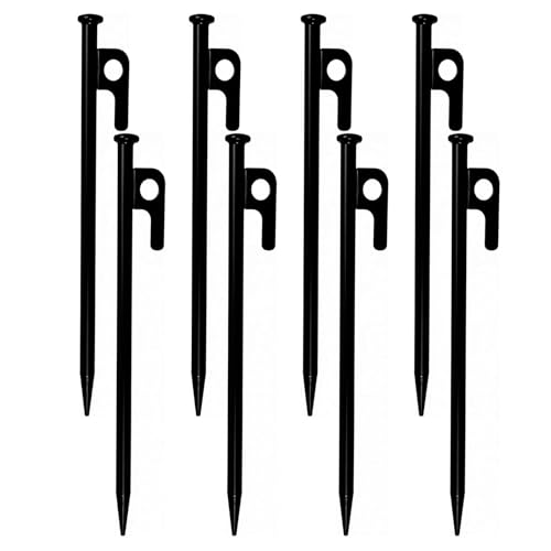 8Pack Tent Stakes Heavy Duty Camping Stakes for Camping 9.84inch Steel Metal Tent Pegs Unbreakable and Inflexible - size: 25cm/9.84in