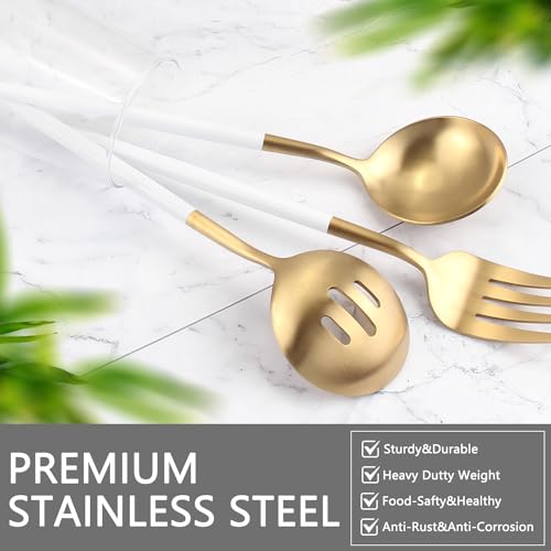 Serving Utensils,Set of 5 Matte Whitegold Large Serving Spoon,Slotted Serving Spoon and Serving Fork,with Sugar Spoons and Butter Knife,Stainless Steel Serving Utensils Set for Party Catering Buffet - color: Whitegold