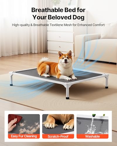 VEVOR Chew Proof Elevated Dog Bed, Portable Raised Dog Cot with Aluminum Tube Metal Frame and Breathable Textilene Mesh, Indoor & Outdoor Pet Cooling Raised Hammock Bed, L, Gray - size: L