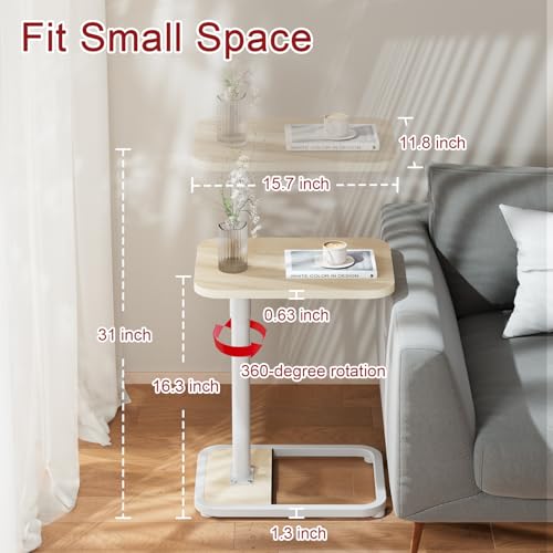 GOYLSER C Shaped End Table for Couch, Height Adjustable Rotatable Couch Tray Tables Sofa Table Tv Trays for Bedroom, Natural Wooden Swivel Side Table for Small Spaces - color: Natural, style: Standard C Table
