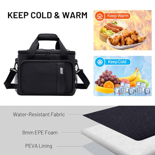 MIER Mens Lunchbox for Work Insulated 24 Cans/15L Large Lunch Bags Leakproof Adult Women Lunch Box Coolers for Travel Beach Picnic Office, Black - color: Black