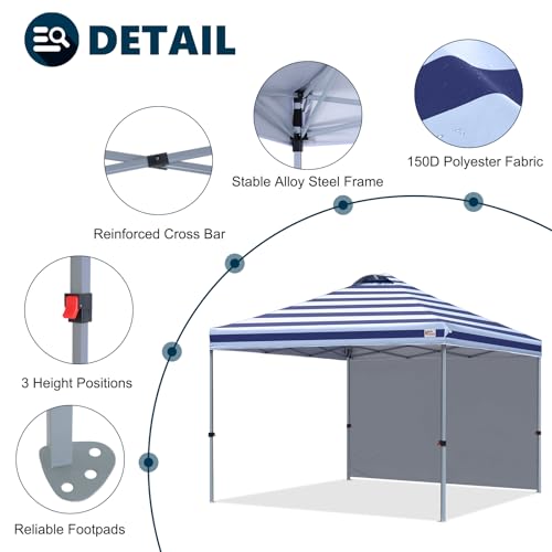 MASTERCANOPY Durable Pop-up Canopy Tent with 1 Sidewall (10'x10',Navy Blue Stripes) - color: Navy Blue Stripes, size: 10x10