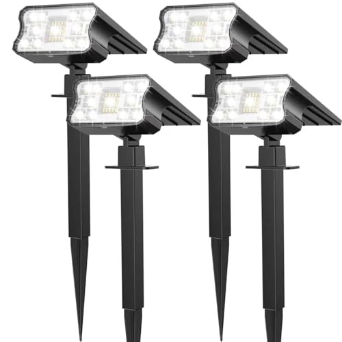 HGGH Solar Lights Outdoor Waterproof IP67, 60 LED 3 Lighting Modes Solar Spot Lights Outdoor for Yard Garden Pathway Landscape, Auto On/Off, Function 2 in 1(Cool White, 4 Pack) - color: Cool White