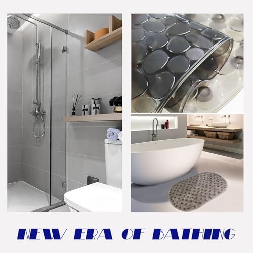 Anti-Slip Bathtub Mats Shower Bathroom Pad Floor Long Mat,Stone Texture Design with Large Suction Cup Bath Tub/Shower Room/Shower Safety Mats,BPA Free for Kids Bath Rugs/Bath Accessories