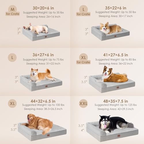 EHEYCIGA XL Dog Bed Memory Foam for Crate, Extra Large Dog Bed Orthopedic with Washable Removable Cover, Waterproof Pet Sofa Couch XLarge Size Dogs, 41x27x6.5, Grey - color: Grey, size: 41.0"L x 27.0"W x 6.5"Th