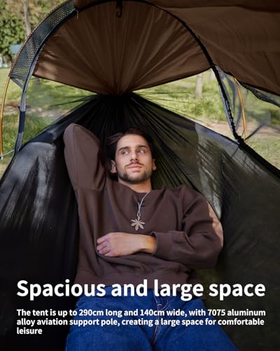 Camping Hammock Tent with Mosquito Net and Sunshade, Extra Large for 2 Person, Lightweight Hanging Hammocks Tree Straps, Bivvy Ground Tent for Outside, Hiking, and Travel - color: Hammock-brown