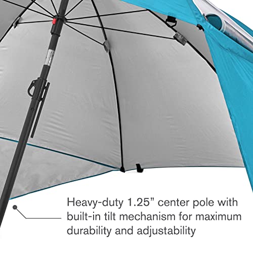 Sport-Brella Premiere UPF 50+ Umbrella Shelter with Patented Side Panels and Tilt Mechanism, Heavy-Duty 1.25 Inch Center Pole, Auger Anchor for Sand and Grass - color: Aqua, style: REG