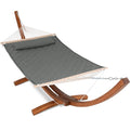 ANOW 13.5FT Curved Wood Stand with Portable Hammock, Heavy Duty Larch Wood Arc Stand with 2 Chains, 4 Balance Ropes and 4 Carabiners, Includes Gray Hammock with Spreader Bars - color: Gray-quilted