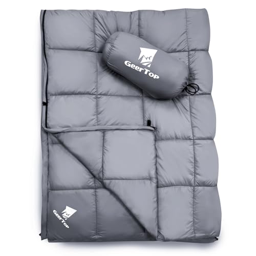 GEERTOP Lightweight Outdoor Camping Blankets for Adults, Compact Travel Blanket for Hiking Backpacking All Weather Sleeping Bag Quilt for Beach, Park, Stadium - color: Bluish Grey