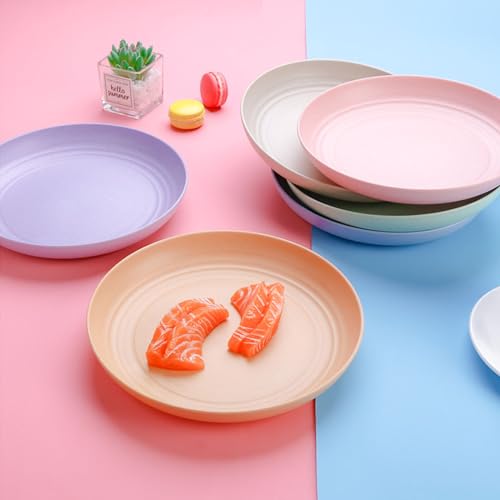 2 Pcs Wheat Straw Plates, 9Inch Unbreakable Dinner Plates, Reusable Plate for Camping,Picninc,Family Dinner,Orange - color: Orange