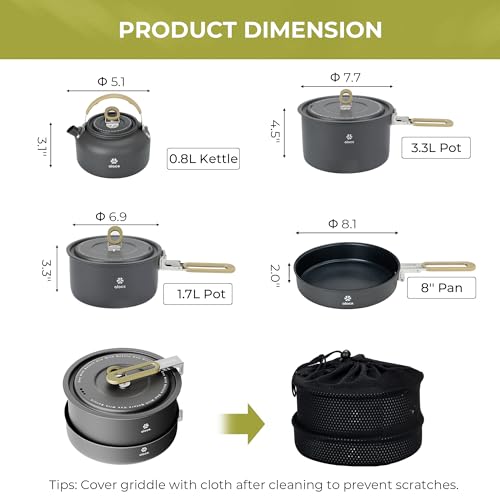 Alocs Camping Cookware Set - Lightweight Camping Pots and Pans - Portable Outdoor Cookware with Kettle - Camping Cookware Mess Kit for 2 - style: Signature Series (4-piece)