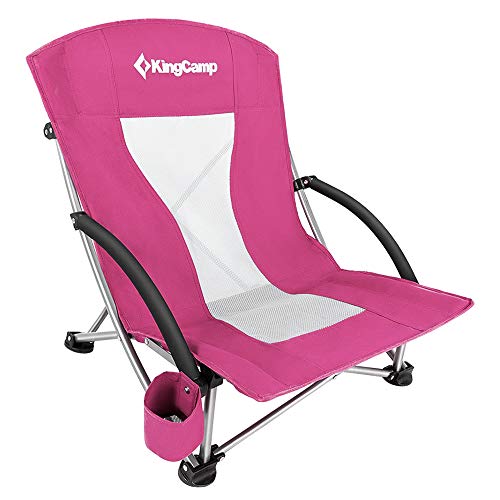 KingCamp Low Beach Chair Folding Portable Lightweight Backpack Chair for Adults with Cup Holder Pocket Carry Bag for Outdoor Camping Concert Festival Travel Sports Lawn Sand, Rose - color: Darkrose-low Back