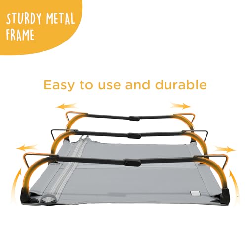 CANINE CANYON Daisy Cot, Medium Foldable Elevated Dog Bed, Portable Raised Outdoor Folding Dog Cot, Cooling, Chew Proof, Waterproof, Heavy Duty Up to 160 lbs for Camping/Home, Grey, 32"x 19"x6" - color: Gray, size: Medium