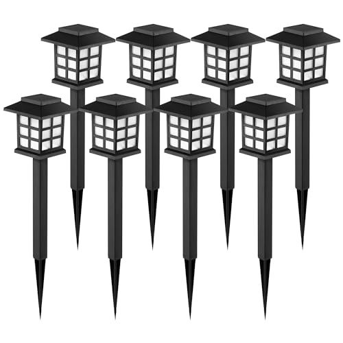 GIGALUMI Solar Outdoor Lights，8 Pack LED Solar Lights Outdoor Waterproof, Solar Walkway Lights Maintain 10 Hours of Lighting for Your Garden, Landscape, Path, Yard, Patio, Driveway - color: Warm White, size: 8 PACK
