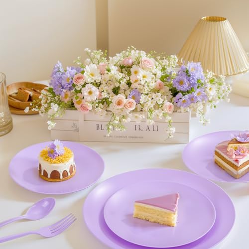 EI 150pcs Purple Plastic Plates for Party,Fancy Disposable Plates,Heavy Duty Plastic Dinnerware Set for Wedding,Easter,Afternoon Tea Party,Spring,Mother's Day,Valentine's Day - color: Purple Frosted Plastic Plates