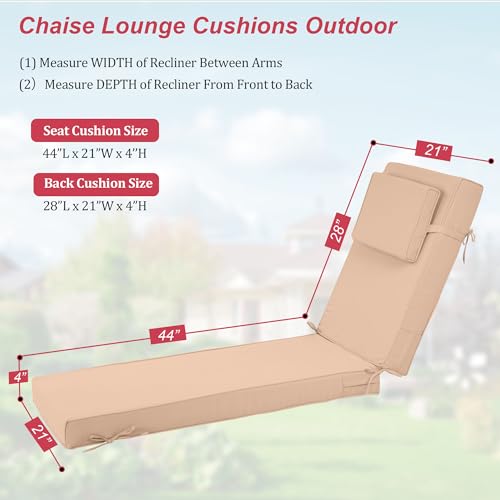 Chaise Lounge Cushions Outdoor 72x21x4 Inch, Patio Lounger Chair Cushion with Removable Cover, Fade Resistant Replacement Pad for Outdoor Furniture (Khaki, 72x21x4 inch) - color: Khaki