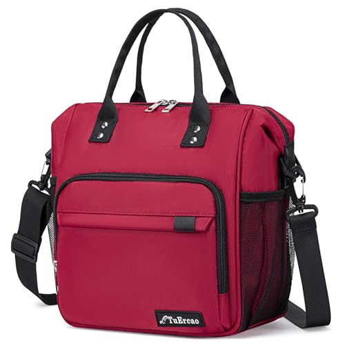 Red Lunch Box for Women for Work Insulated Lunch Bag for Female Adult, Fashion Ladies Lunch Tote Bag - color: A12: Red, size: Large