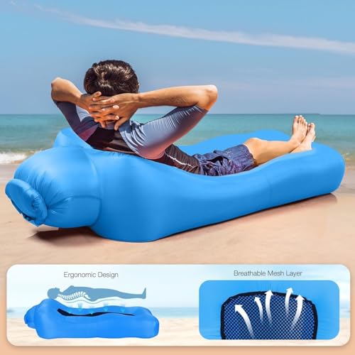 Compact Pump-Free Inflatable Lounger, Outdoor Inflatable Sofa, Waterproof, Air Leakage-Proof Design, Single Portable Air Cushion - color: Black