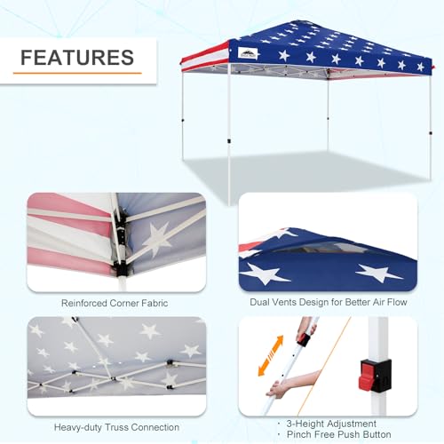 EAGLE PEAK Pop Up Canopy Tent with Wheeled Carry Bag, 8 Stakes, 4 Ropes, 4 Weight Bags, Easy Set Up Tent Canopy, 12x12 ft, 144sqft of Shade, American Flag - color: American Flag, size: 12x12