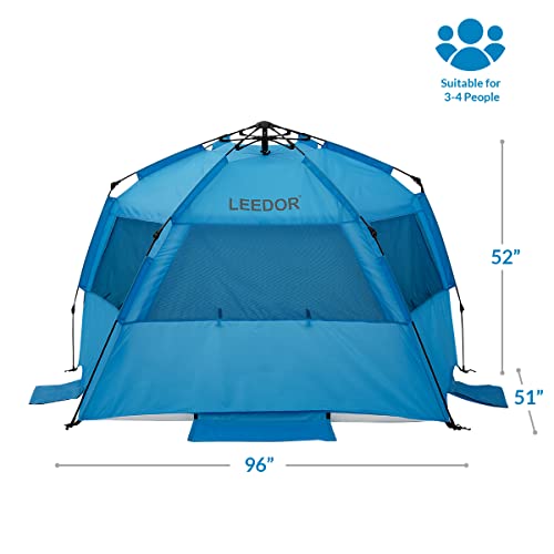 LEEDOR® Beach Tent Sun Shelter Instant Beach Umbrella with UPF 50+ UV Portable Windproof Pop Up Shade for 3 to 4 Person for Family Patent Pending