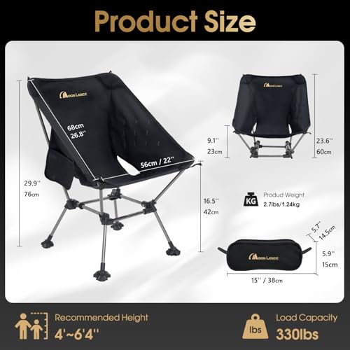 MOON LENCE High Back Folding Camping Chairs, Height-Adjustable, Widened Seat, for Beach with Anti-Sinking Feet (Black-Plus) - color: Black-plus