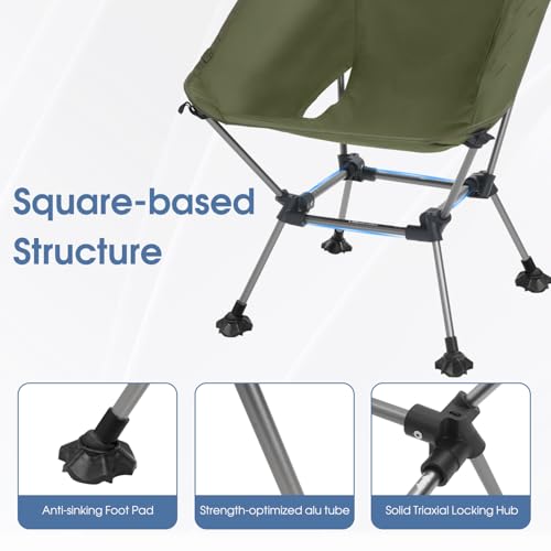 MOON LENCE High Back Folding Camping Chairs, Height-Adjustable, Widened Seat, for Beach with Anti-Sinking Feet (Green-Plus) - color: Green-plus