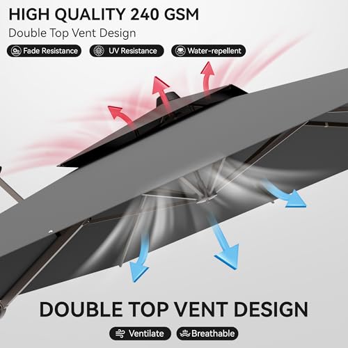 10x13 FT Patio Umbrella, Large Cantilever Rectangular Double Top Heavy Duty Offset Umbrellas with 360° Rotation, Outdoor shade for Garden Deck Pool Patio, Gray - color: Gray, size: 10x13 Ft