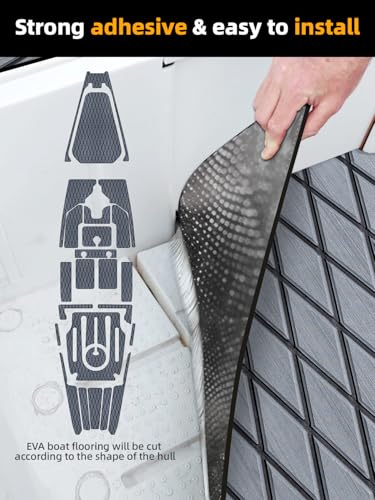 FOCEAN Boat Flooring EVA Foam Boat Decking Marine Mat Non-Slip Self-Adhesive Flooring Sheet for Motorboat Jon Boats Bass Boat Kayak RV Floor, 75''x 28'', Dark Grey with Black Lines - color: Dark Grey With Black Seam Lines, size: 75"L x 28"W x 0.2"Th