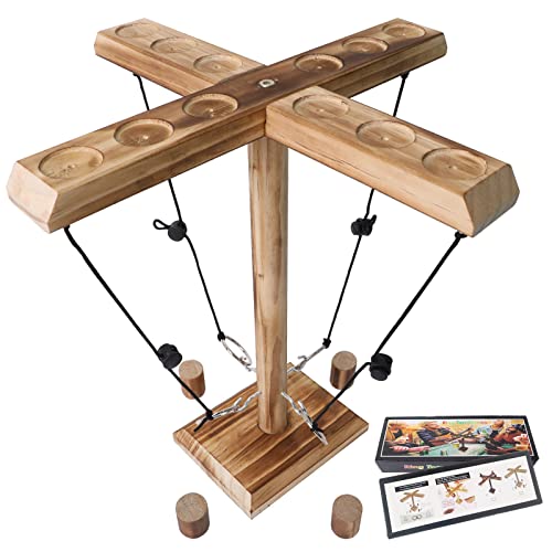 4 Player Hook and Ring Toss Battle Game - Handmade Wooden Loop Throwing Hooks for Adults, Fast-Paced Interactive Home Party Game