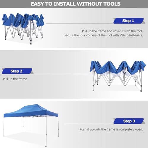 COBIZI 10x15 Heavy Duty Pop Up Canopy Tent with 4 Sidewalls Thicken Frame, Commercial Easy Up Outdoor Wedding Party Tents, All Season Waterproof Windproof with Stakes Sandbags Ropes Bag, Blue - color: Blue, size: 10x15