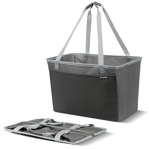 CleverMade EcoBasket Collapsible Tote Basket – Reusable Grocery Tote - color: Gray, size: 64L - 2 Pack