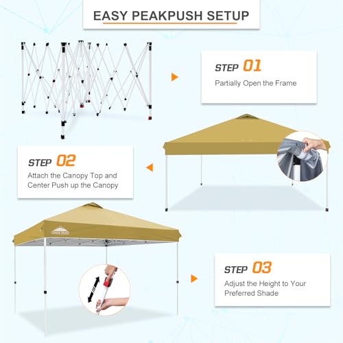 EAGLE PEAK Pop Up Canopy Tent with Wheeled Carry Bag, 8 Stakes, 4 Ropes, 4 Weight Bags, Easy Set Up Tent Canopy, 12x12 ft, 144sqft of Shade, Beige - color: Beige, size: 12x12