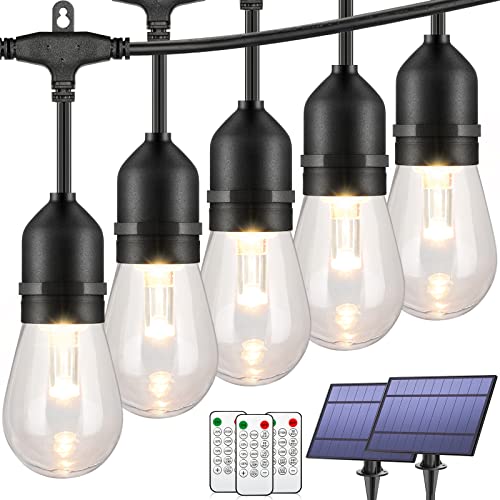 Mlambert 2 Pack Each 48FT 3-Color in 1 Solar String Lights Outdoor, Dimmable Patio Lights with Remote, 30+5 Waterproof LED Bulbs for Cafe Bistro Yard - color: Black, size: 96FT