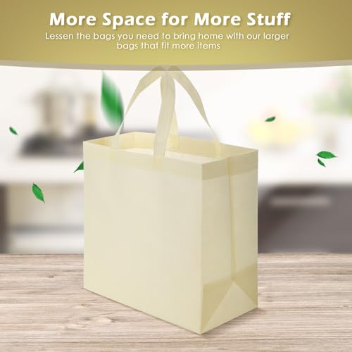 Reginary 100 PCS Reusable Totes Bags - Non Woven Grocery Handle Bags for Shop Events & Retail Store (Beige) - color: Beige