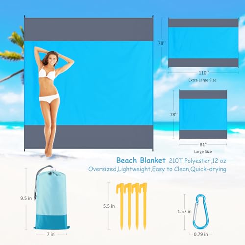 Beach Blanket Waterproof Sandproof 1-7 Adult Oversized 78 '' × 110 '' Lightweight Durable Compact Sand Free Extra Large Beach Mat for Travel Camping Hiking Picnic Blanket - color: Bluegrey, size: 78“x110”