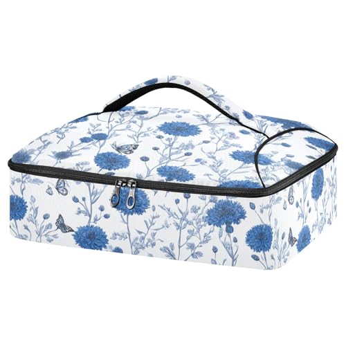 Casserole Carriers for Hot or Cold Food Reusable Casserole Dish Carrier Insulated Thermal Large Capacity Durable Perfect for Party Camping Family Gatherings Yellow Fish - color: Blue Vintage Cornflowers and Butterflies