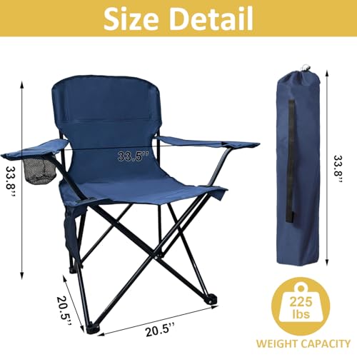 Folding Camping Chair with Cup Holder & Storage Bag, 225lbs Capacity, Large Anti-Sink Feet, Breathable PE Coated Fabric for Outdoor, Hiking, Beach, Fishing, Backpacking, 2PCS Cyan - color: Cyan, style: 2PACK