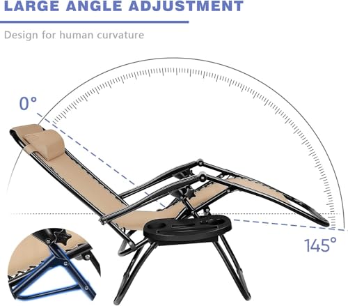 Homall Zero Gravity Chairs - Adjustable Folding Lawn Lounge Chairs with Pillows for Poolside, Backyard and Beach - Set of 2 (Cream-Coloured) - color: Beige, size: 2 PCS
