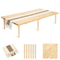Folding Picnic Table 60x30in, Solid Wood Portable Low Floor Table, Mortise & Tenon Joints, Adjustable Height, Boho Table for Beach Camping Garden Party, Runner Included, Seats 4-6