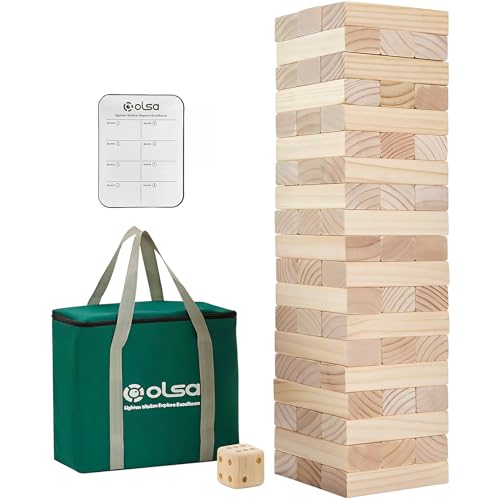 Olsa Giant Tumble Tower 57PCS Wooden Block Stacking Yard Games with Carrying Bag Classic Indoor & Outdoor Game for Adults and Family Party Games for Backyard Lawn Beach Camping (Over 4.2 Ft) - style: L-Over 4.2FT