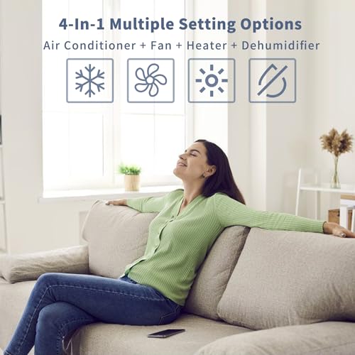 Shinco 10,000 BTU Portable Air Conditioner with Heater up to 400 Sq. Ft, Ac Heater Combo Window Unit, Portable AC Unit with Dehumidifier & Fan, Cools & Heats,Remote Control and Window Kit - color: SPF1-White+Heater, size: 10000 BTU